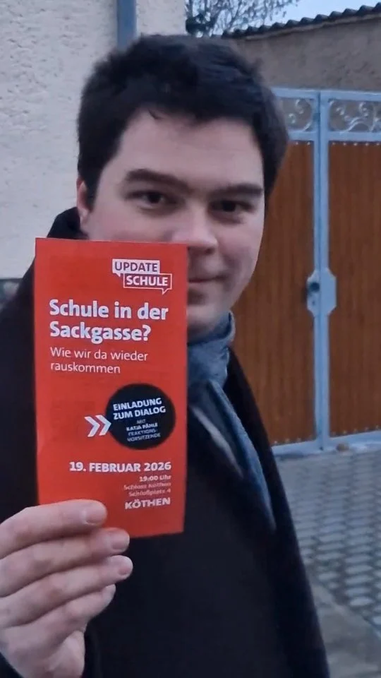Update Tour: Schule in der Sackgasse? Wie wir da wieder raus kommen.
Donnerstag 19.02 um 18:30 Uhr Schloss Köthen.
#schule #bildung #sachsenanhalt #SPD #köthen