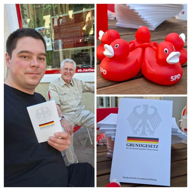 ​77 Jahre Freiheit, Demokratie und Grundrechte – und heute feiern wir das direkt in Köthen! 📜✨

​Das Grundgesetz feiert Geburtstag, und anstatt nur zuzuschauen, füllen wir es gemeinsam mit Leben. Ab 13 Uhr stehen wir heute am 23.05 in der Schalaunischen Straße bereit für den direkten Austausch auf Augenhöhe. Egal ob es um das Fundament unserer Verfassung geht, um die Zukunft unserer Region oder um Themen, die euch ganz persönlich auf dem Herzen liegen: Bringt eure Fragen, Meinungen und Ideen mit!

​Unsere Demokratie lebt vom Dialog, vom Zuhören und vom gemeinsamen Streiten für die beste Lösung. Kommt vorbei, schnappt euch ein Gespräch und lasst uns die wehrhafte Demokratie vor Ort stark machen.

​Welches Thema brennt euch in Köthen aktuell am meisten auf der Seele? Schreibt es vorab in die Kommentare oder bringt es direkt mit! 👇

​Solidarische Grüße

SPD-Ortsverein Köthen

​#Köthen #Grundgesetz #SachsenAnhalt #DemokratieErleben #SPD