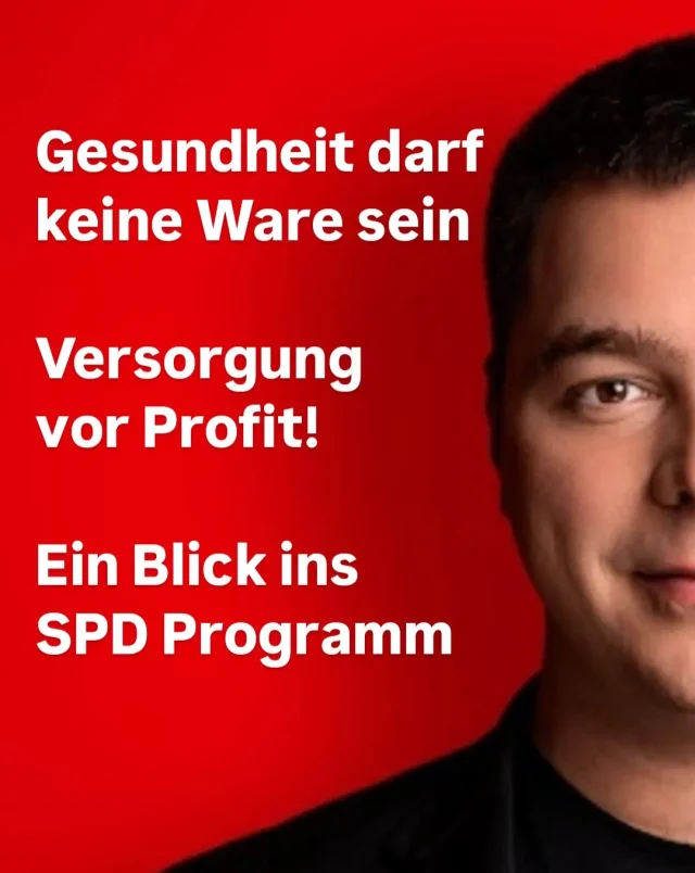 Gesundheit darf keine Ware sein – Versorgung vor Profit! 🏥❤️

Gute Medizin und Pflege müssen verlässlich, nah und für alle da sein – nicht für die Rendite von Konzernen. Wir haben die konkreten Pläne für Sachsen-Anhalt im Wahlprogramm:

​🛑 Kliniken sichern und Pflegekräfte durch Personaluntergrenzen entlasten.
​💶 0 € Schulgeld und faire Vergütung in allen Gesundheitsberufen.
​📍 Hilfe vor Ort: Flächendeckende Telemedizin, sichere Geburtsstationen und kürzere Wartezeiten bei Therapieplätzen.
​Keine Experimente mit unserer Versorgung. Für ein gesundes und solidarisches Land! ✊🌹

​💬 Welcher Punkt ist euch bei der Gesundheitsversorgung vor Ort am wichtigsten? Schreibt es mir direkt in die Kommentare! 👇

​Solidarische Grüße
Felix Giesa

#SachsenAnhalt #SPD #AfD #heimat #wahrheit