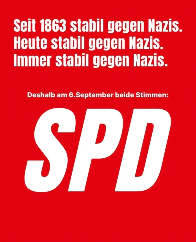 Seit 1863 stabil gegen Nazis
Heute stabil gegen Nazis
Immer stabil gegen Nazis

Auf die SPD ist verlass! 

#afd #cdu #spd #SachsenAnhalt #Heimat